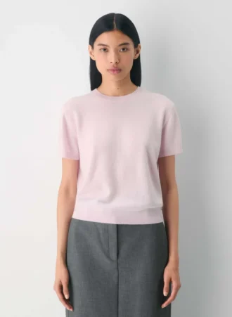 Bare Cashmere Kurzarm-Pullover mit Rundhalsausschnitt