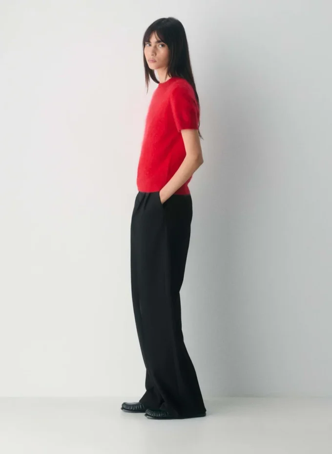 Brushed Cashmere Shortsleeve Crew Sweater