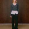 Brushed Cashmere Shrunken V-neck Sweater