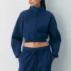 Cozy Sweatfleece Boyfriend Mock Crop Zip-up Cozy Sweatfleece Boyfriend Mock Crop Zip-up