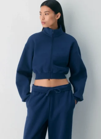 Cozy Sweatfleece Boyfriend Mock Crop Zip-up