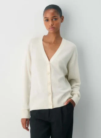 Feather Cashmere Locker geschnittene Strickjacke mit V-Ausschnitt