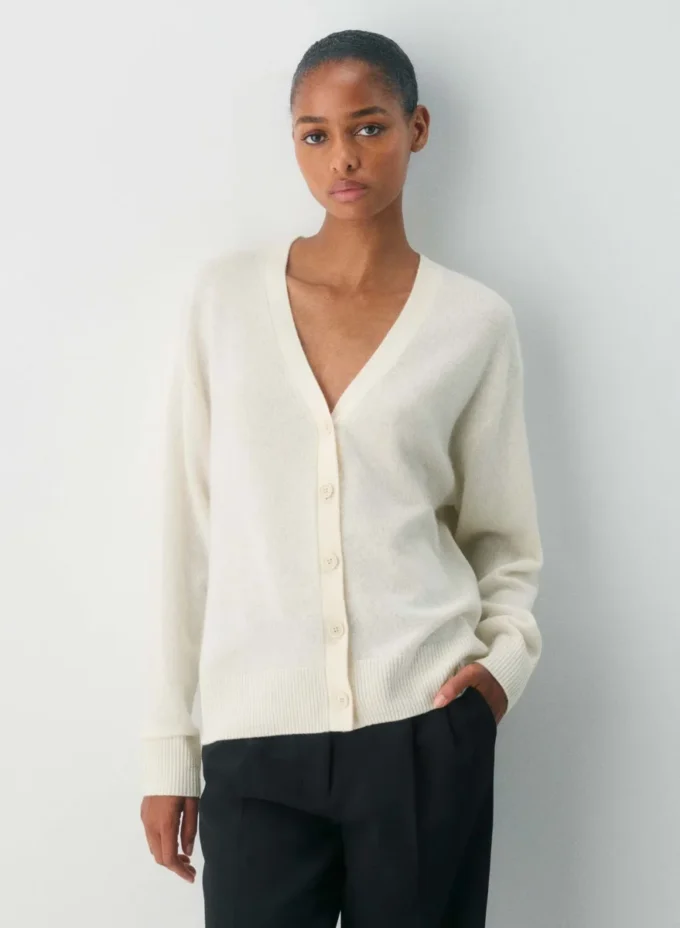 Feather Cashmere Locker geschnittene Strickjacke mit V-Ausschnitt