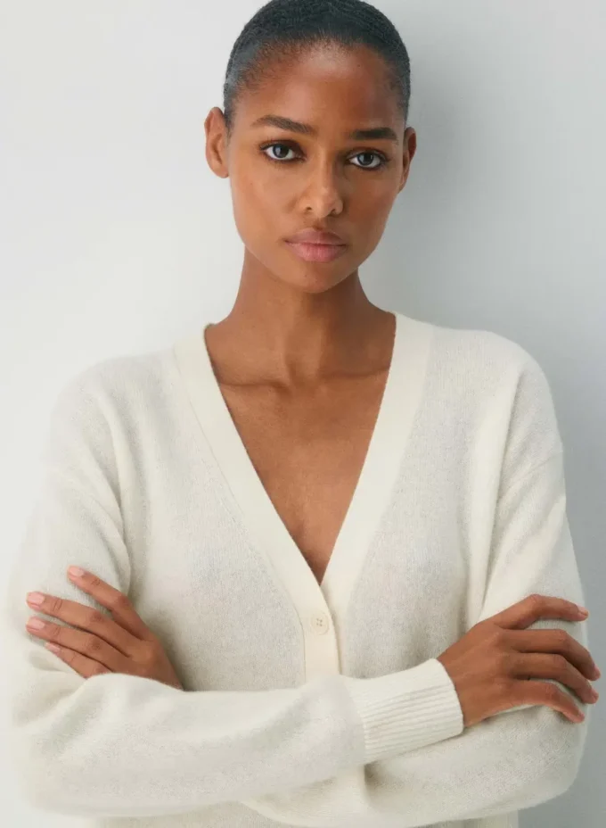 Feather Cashmere Locker geschnittene Strickjacke mit V-Ausschnitt