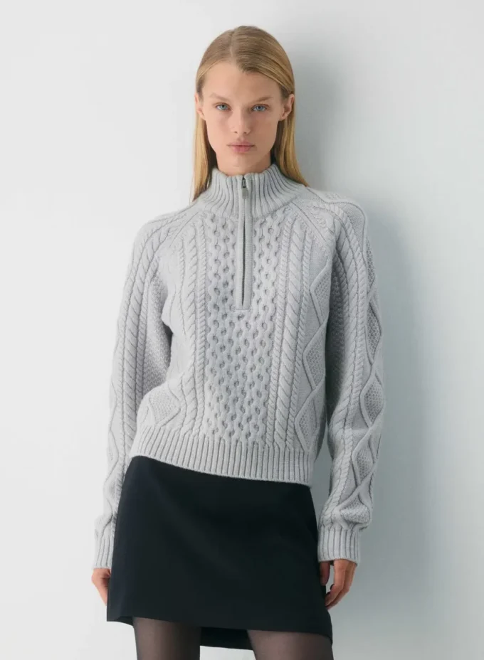 Heritage Knit Merinowolle 1/4-Reißverschluss-Pullover