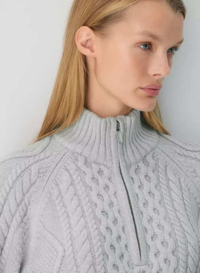 Heritage Knit Merinowolle 1/4-Reißverschluss-Pullover