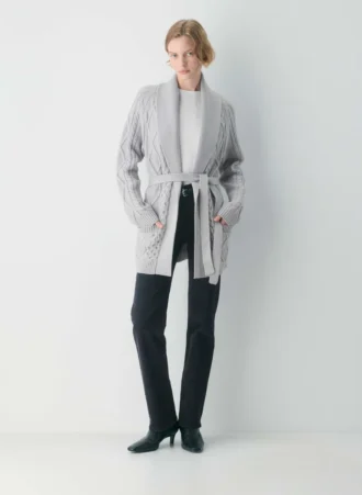 Heritage Knit Merinowolle Cardigan mit offener Vorderseite