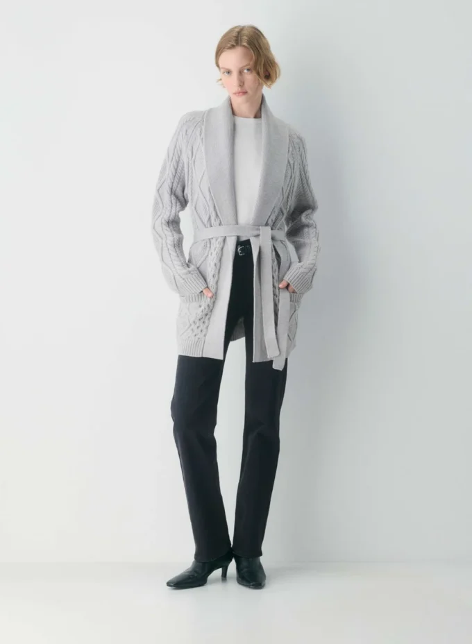 Heritage Knit Merinowolle Cardigan mit offener Vorderseite
