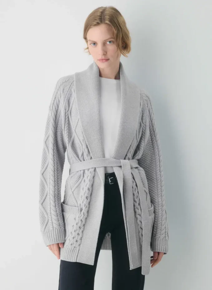 Heritage Knit Merinowolle Cardigan mit offener Vorderseite