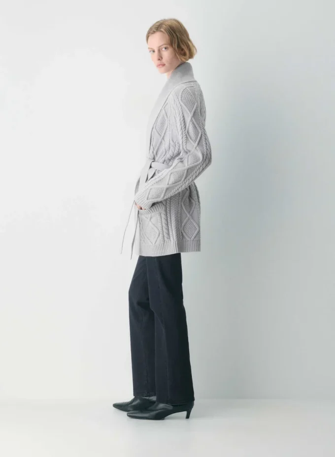 Heritage Knit Merinowolle Cardigan mit offener Vorderseite
