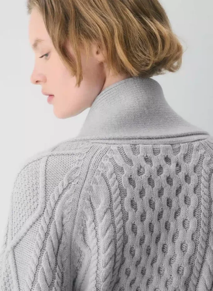 Heritage Knit Merinowolle Cardigan mit offener Vorderseite