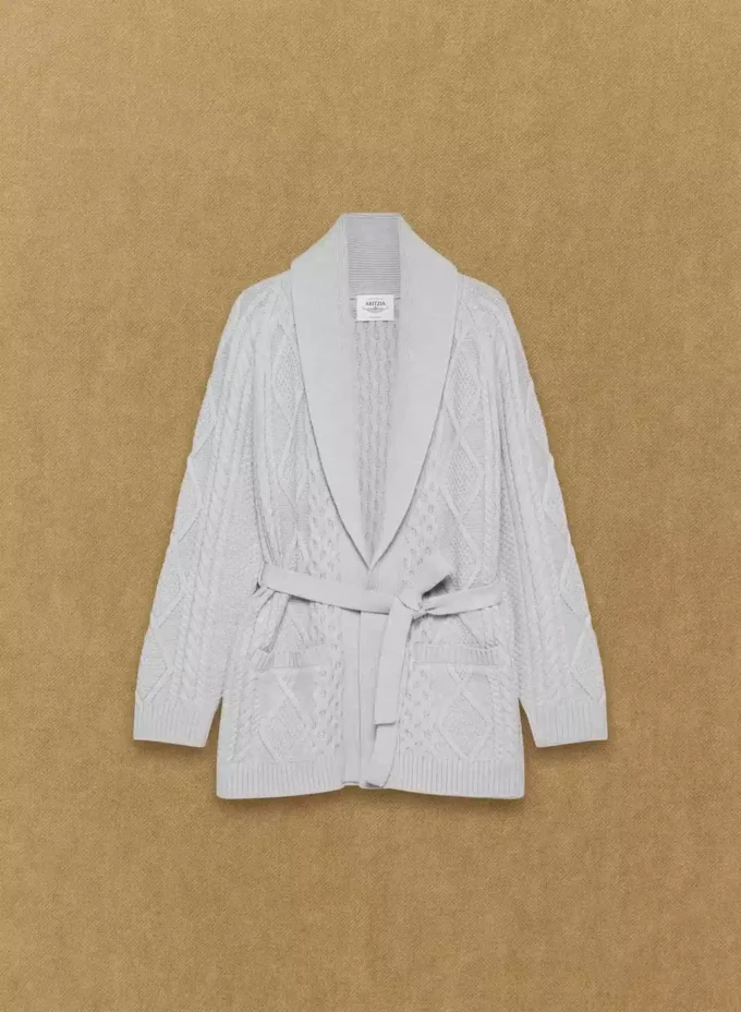 Heritage Knit Merinowolle Cardigan mit offener Vorderseite