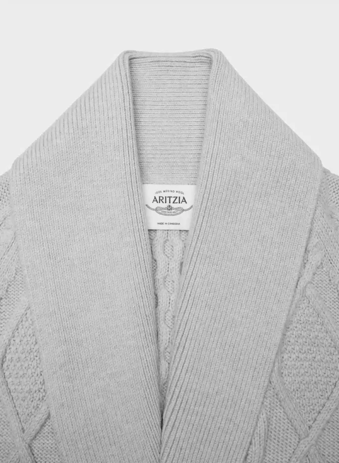 Heritage Knit Merinowolle Cardigan mit offener Vorderseite