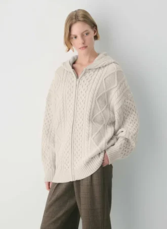 Heritage Knit Merinowolle-Kapuzenpullover mit Reißverschluss