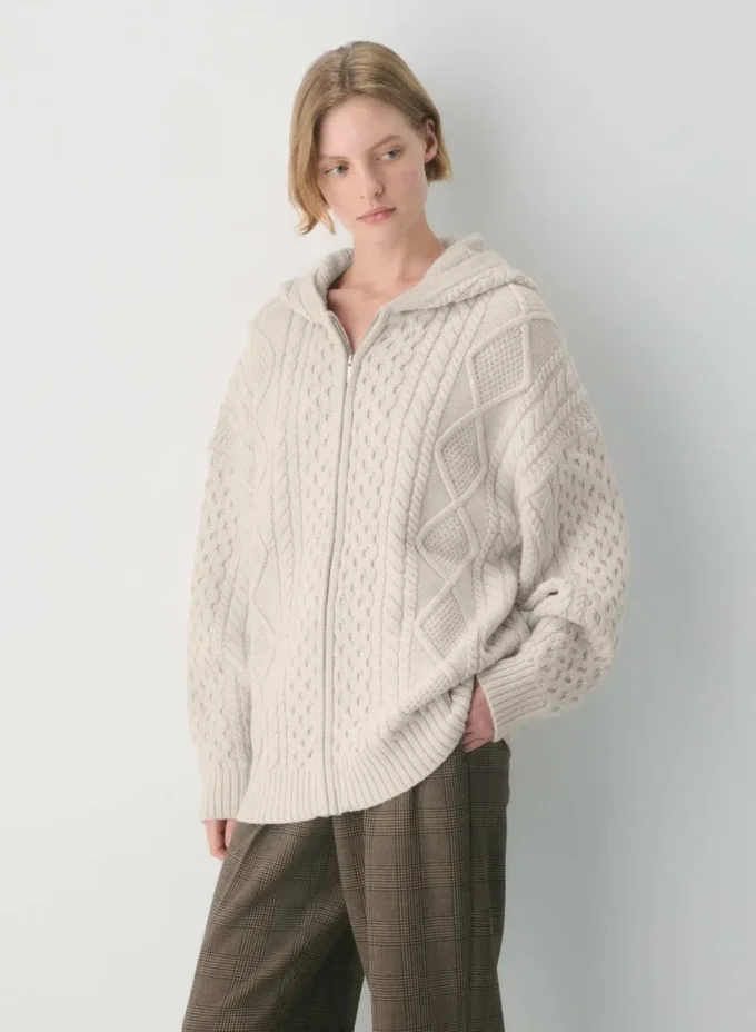 Heritage Knit Merinowolle-Kapuzenpullover mit Reißverschluss