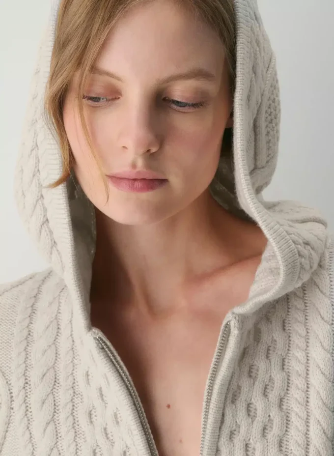 Heritage Knit Merinowolle-Kapuzenpullover mit Reißverschluss