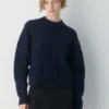 Heritage Knit Merinowolle-Pullover mit Rundhalsausschnitt und hoher Hüftlänge