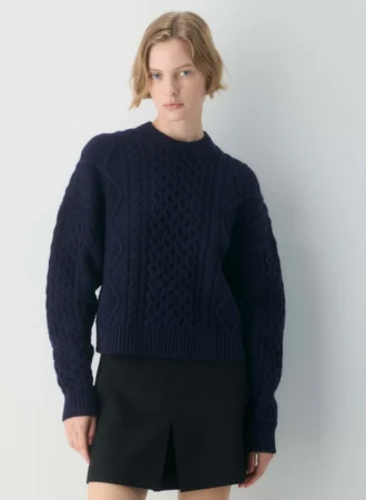 Heritage Knit Merinowolle-Pullover mit Rundhalsausschnitt und hoher Hüftlänge