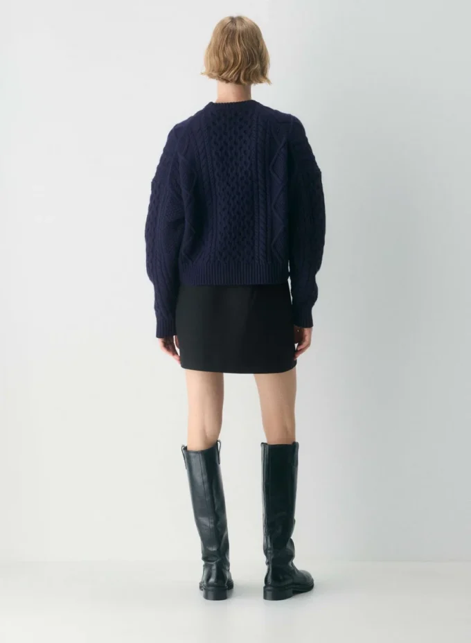 Heritage Knit Merinowolle-Pullover mit Rundhalsausschnitt und hoher Hüftlänge