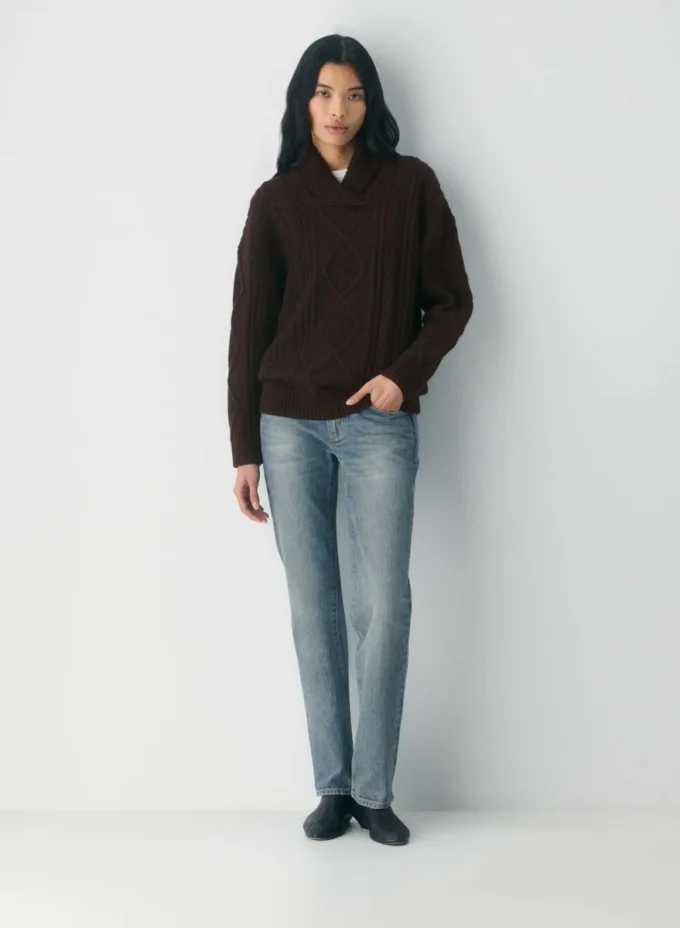 Heritage Knit Merinowolle-Pullover mit Schalkragen