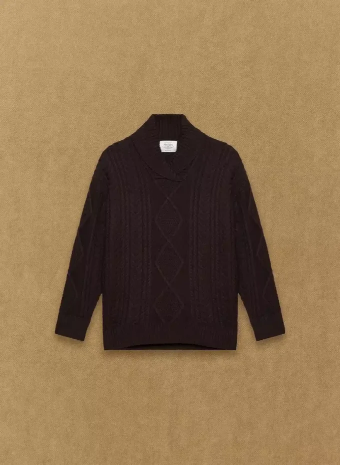 Heritage Knit Merinowolle-Pullover mit Schalkragen