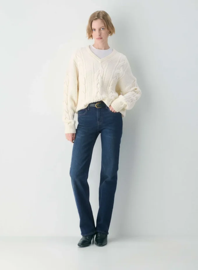 Heritage Knit Merinowolle-Pullover mit V-Ausschnitt Heritage Knit Merinowolle-Pullover mit V-Ausschnitt