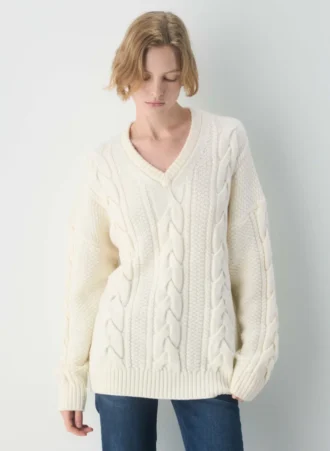Heritage Knit Merinowolle-Pullover mit V-Ausschnitt