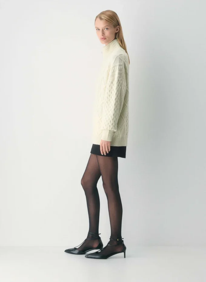 Heritage Knit Merinowolle Rollkragenpullover mit Reißverschluss