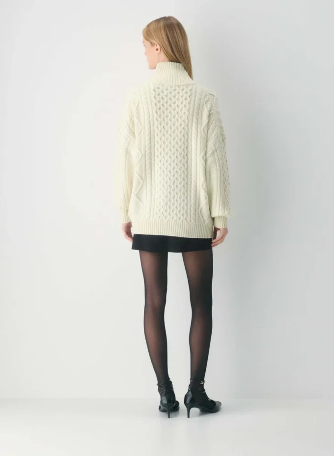 Heritage Knit Merinowolle Rollkragenpullover mit Reißverschluss