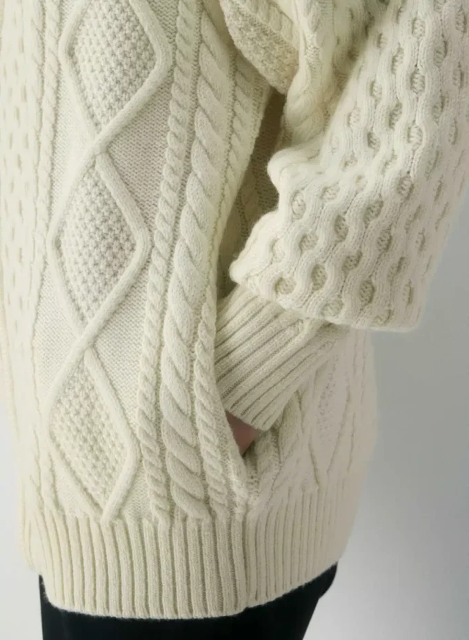 Heritage Knit Merinowolle Rollkragenpullover mit Reißverschluss