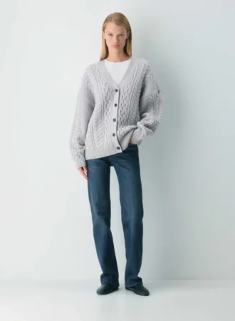 Heritage Knit Merinowolle V-Ausschnitt-Strickjacke