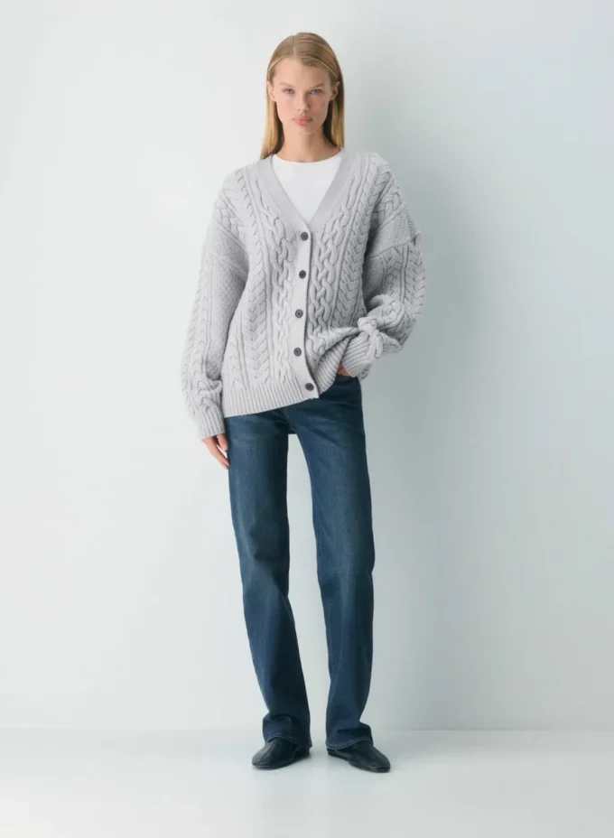 Heritage Knit Merinowolle V-Ausschnitt-Strickjacke