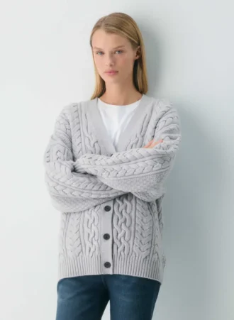 Heritage Knit Merinowolle V-Ausschnitt-Strickjacke
