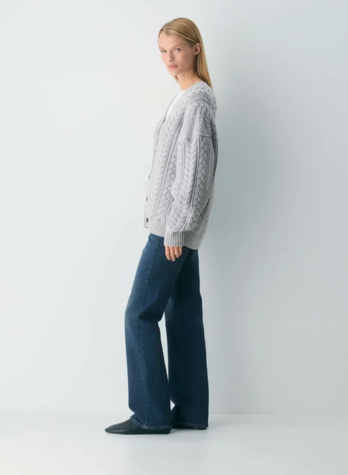 Heritage Knit Merinowolle V-Ausschnitt-Strickjacke