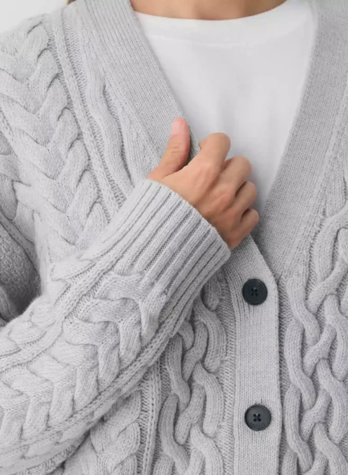Heritage Knit Merinowolle V-Ausschnitt-Strickjacke