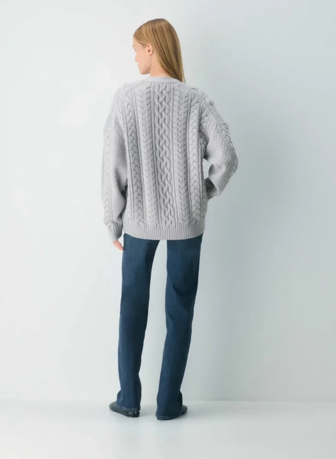 Heritage Knit Merinowolle V-Ausschnitt-Strickjacke