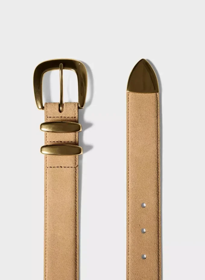 Legendärer breiter Gürtel aus massivem Messing und Wildleder