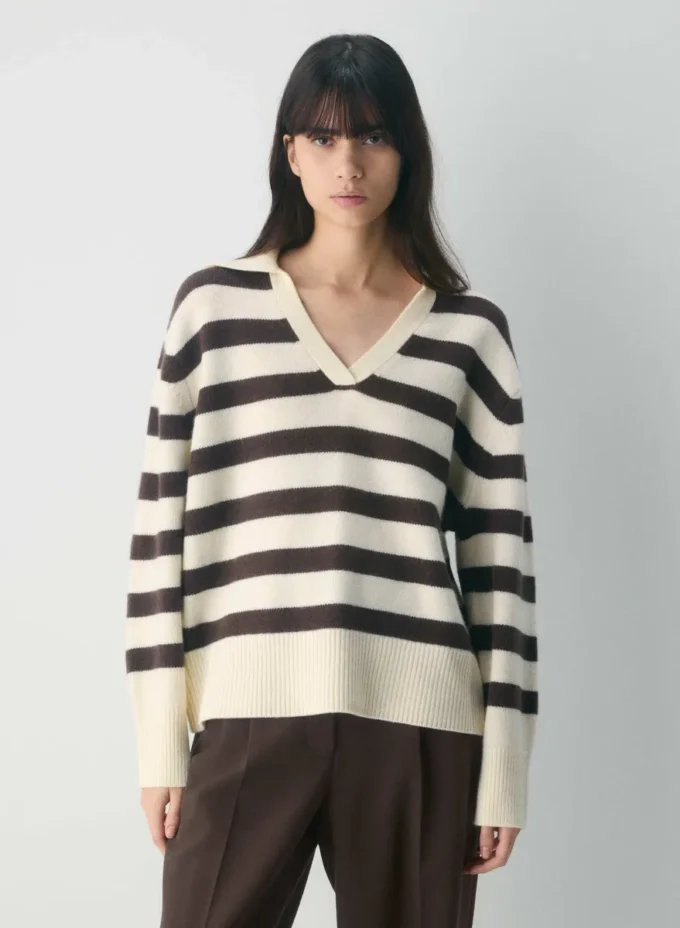 Plüschkaschmir-Polo-Pullover in Oversize-Passform Plüschkaschmir-Polo-Pullover in Oversize-Passform