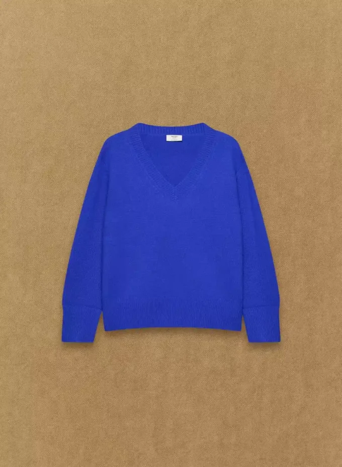 Plüschkaschmir-Pullover mit übergroßem V-Ausschnitt