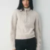 Traditioneller Merinowolle-Pullover mit 1/4-Reißverschluss und hoher Hüfte