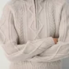 Traditioneller Merinowolle-Pullover mit 1/4-Reißverschluss und hoher Hüfte