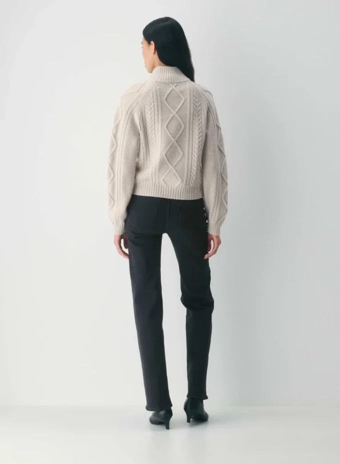 Traditioneller Merinowolle-Pullover mit 1/4-Reißverschluss und hoher Hüfte